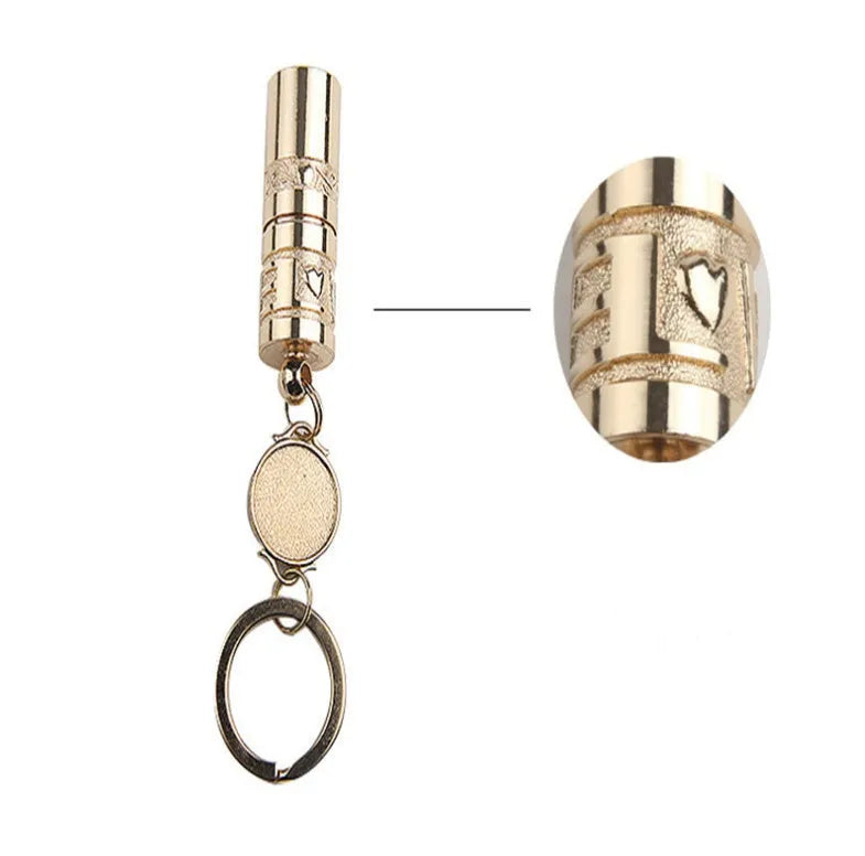 Gold zinc alloy waterproof mini LED flashlight attached to a keyring.