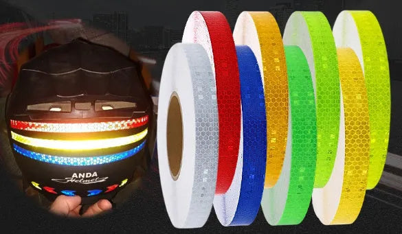 8 metre roll of 10mm reflective warning tape in grass green, orange, red, or white for motorcycle and car anti-collision marking