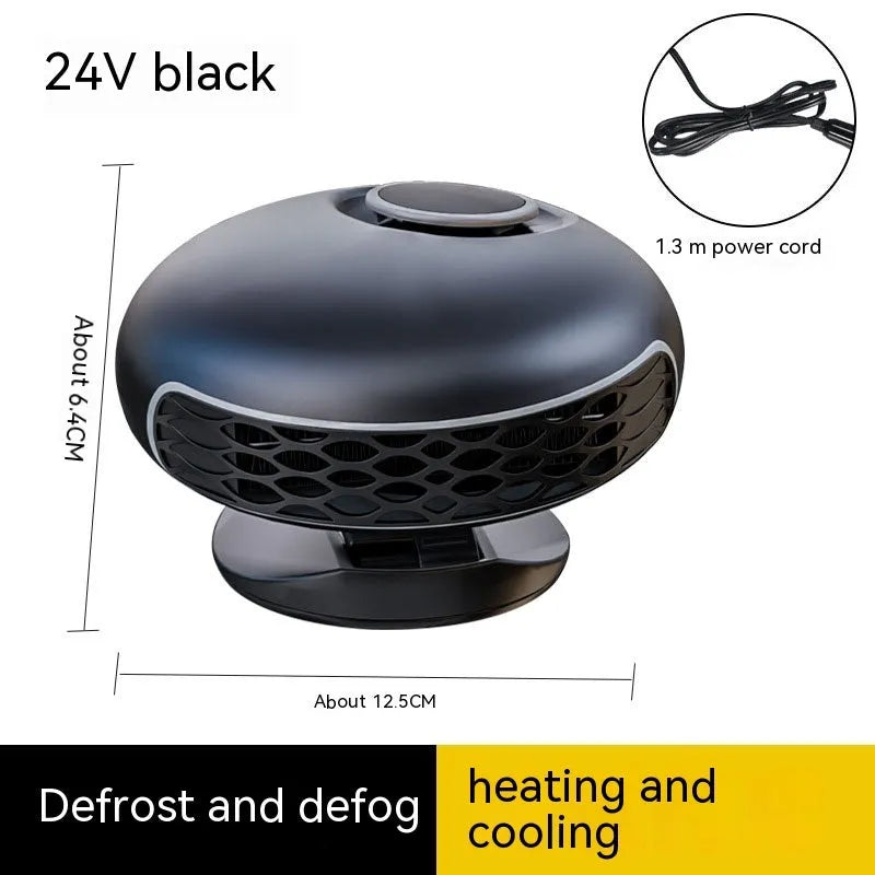 Black ABS plastic car warm air blower heater with power cable for 12V or 24V vehicle defrosting