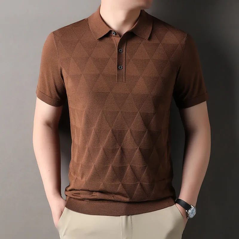 Man wearing a thin green Ice Silk lyocell short sleeve T-shirt with a regular fit.