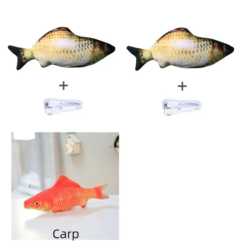30cm electronic jumping fish cat toy with USB cable in multicolour fish designs