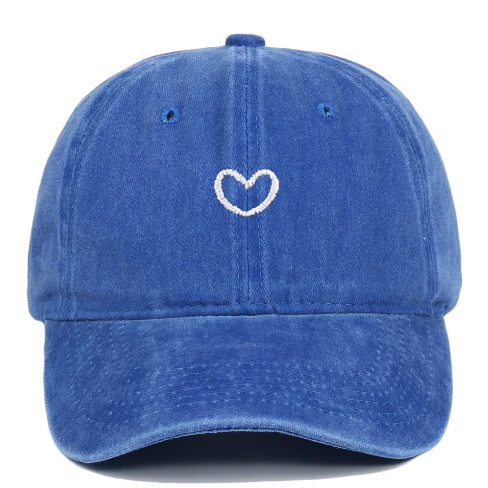 Retro-style cotton baseball cap with embroidered 'love' word, shown in an adjustable size.