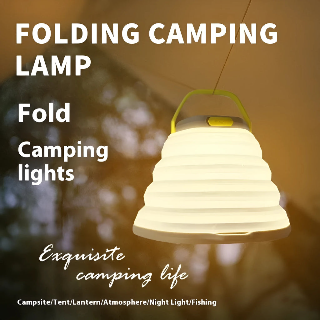 White camping lamp with a single-key switch, designed for large-capacity tent and outdoor lighting.