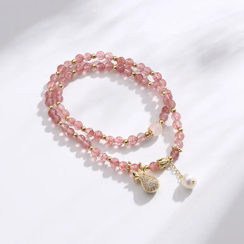 Strawberry quartz geometric bracelet for women with money drawing and luck changing focus