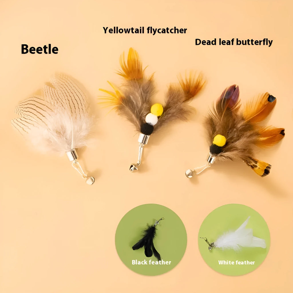 Three steel wire flying insect replacement heads for cat toys in varied colours