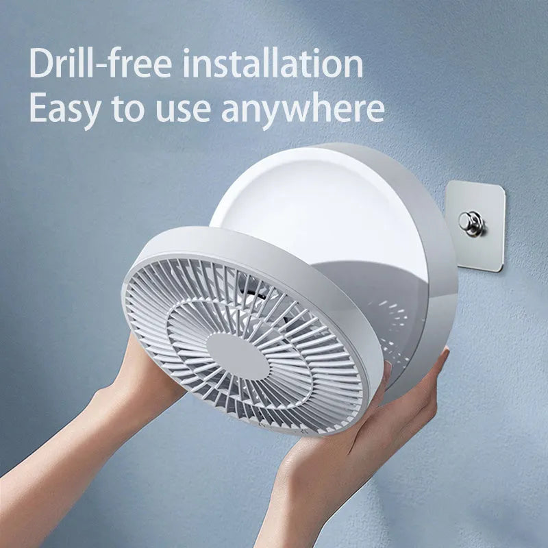 Portable rechargeable folding fan with remote control and night light in white blue or green colours