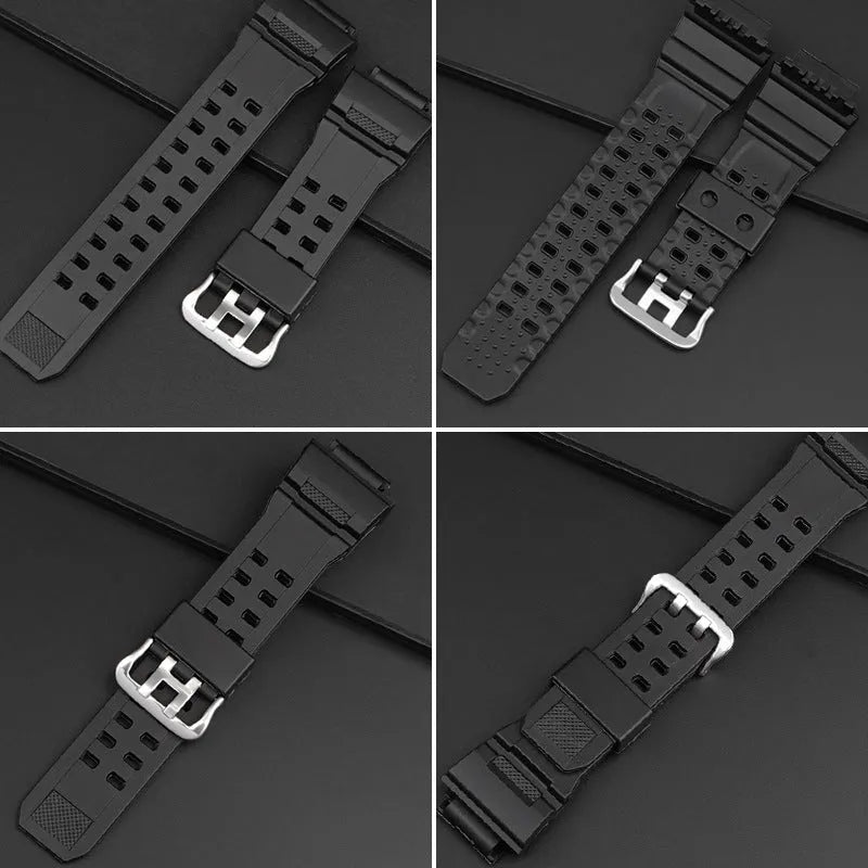 TPU camouflage rubber watchband strap with silver buckle fastening for wristwatch replacement