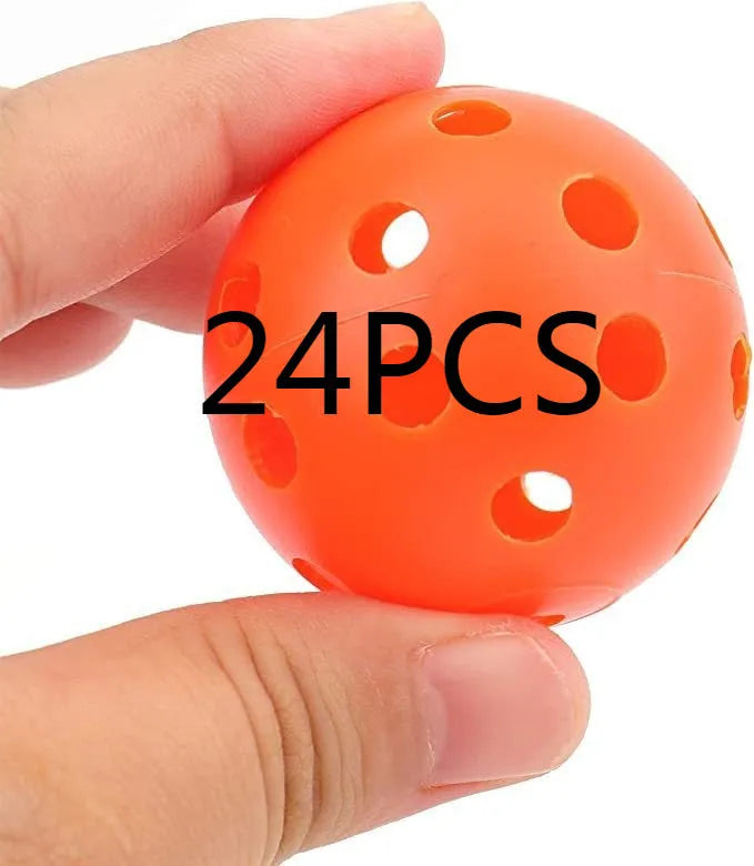 Multi-colour 42mm PE golf practice balls with 26-hole design in net pocket