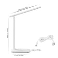 White plastic LED table lamp with touch dimming control and USB charging for children's bedroom use