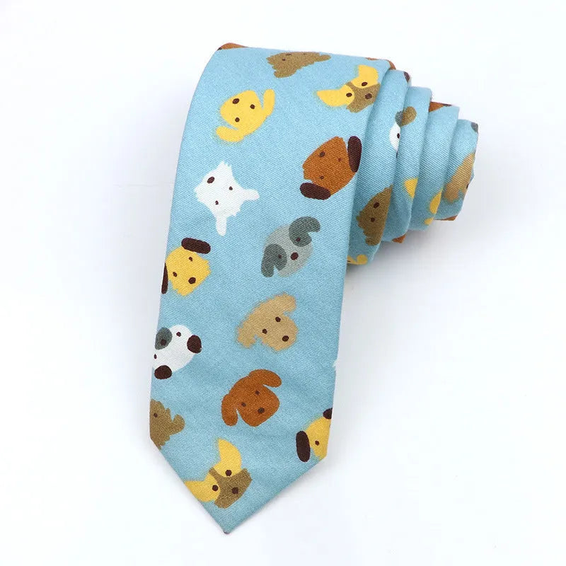 Narrow Korean-style cotton bow tie featuring a colourful cartoon print pattern.