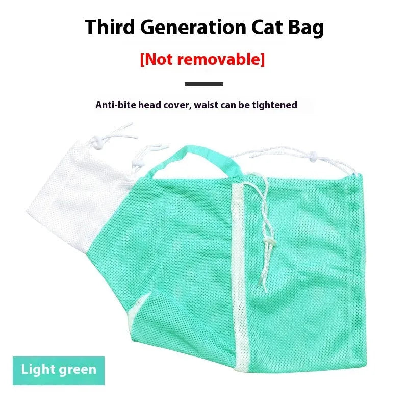 Upgraded fifth-generation cat grooming bag in grey and white colour with detachable lifting straps