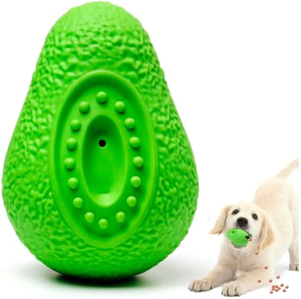 Green avocado-shaped rubber dog chew toy for aggressive chewers
