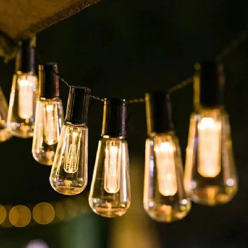 Retro glass bulb string lights 10 metre 40 lamp solar waterproof outdoor garden chain