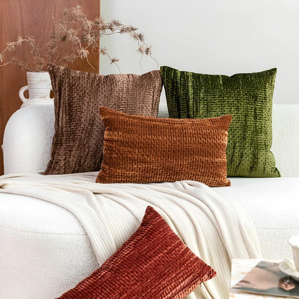 Antique-style quilted cushion with mercerized velvet embossing point texture in green, red, mocha, or orange