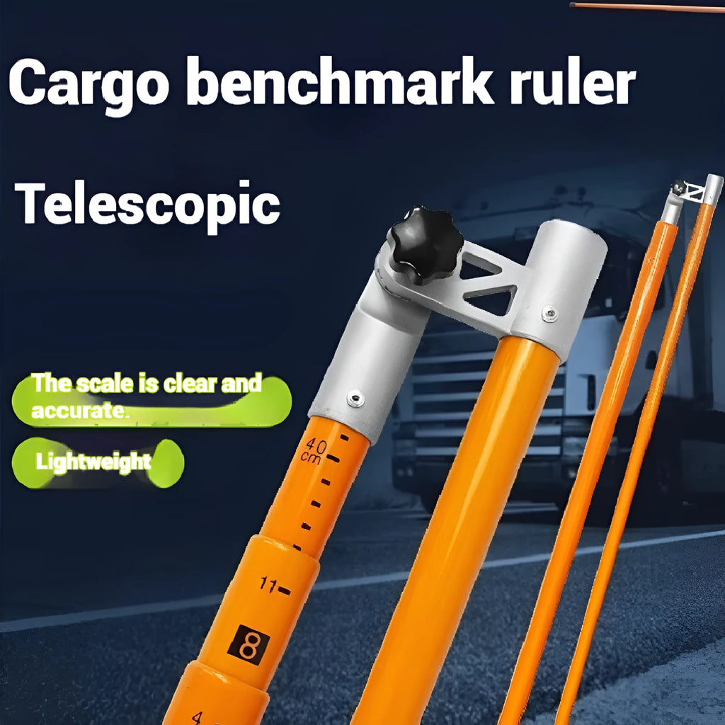 Telescopic fibreglass cargo truck height measuring rod extended to full length showing measurement scale.