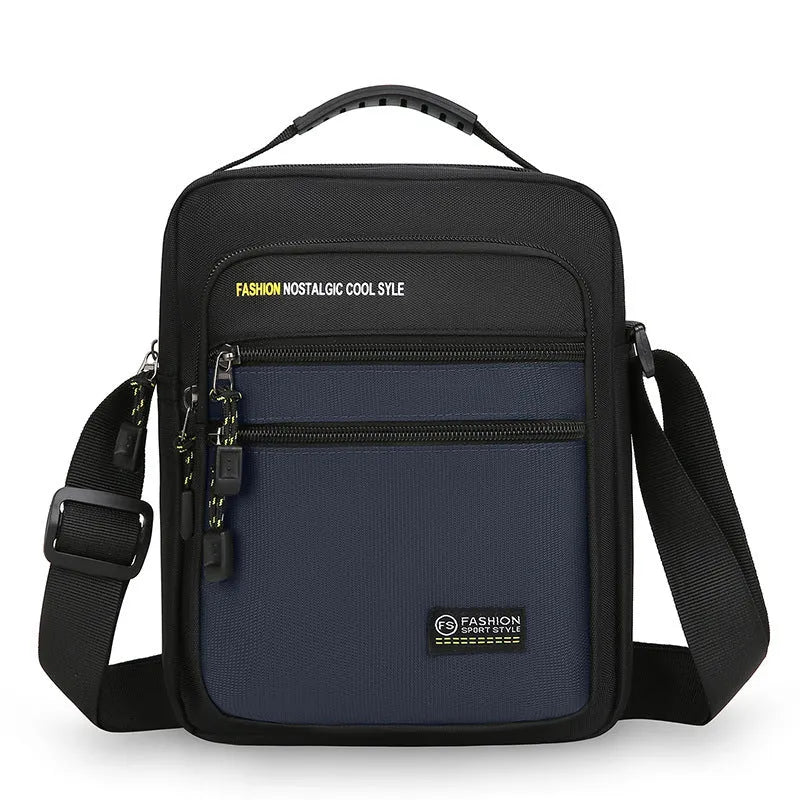 Men's solid colour nylon crossbody bag with adjustable shoulder strap in urban simplicity style.