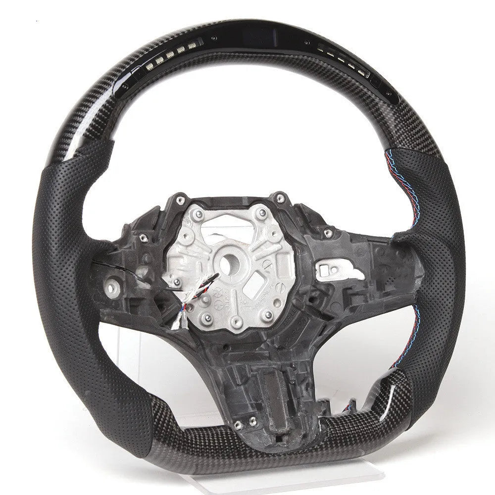 Black carbon fibre BMW steering wheel with integrated LED controls for X3 X5 models