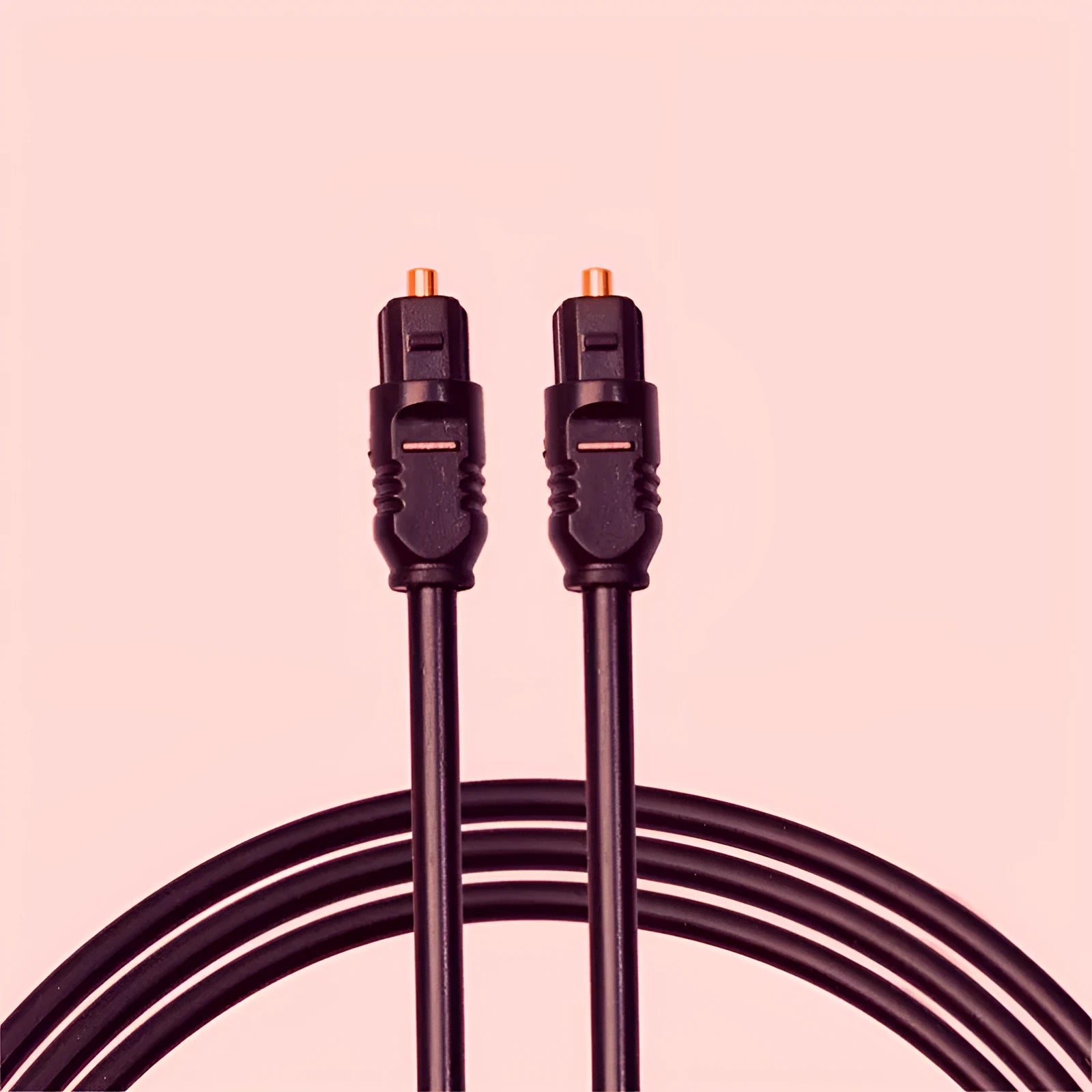Black 2 metre Toslink digital optical audio cable with square mouth connectors