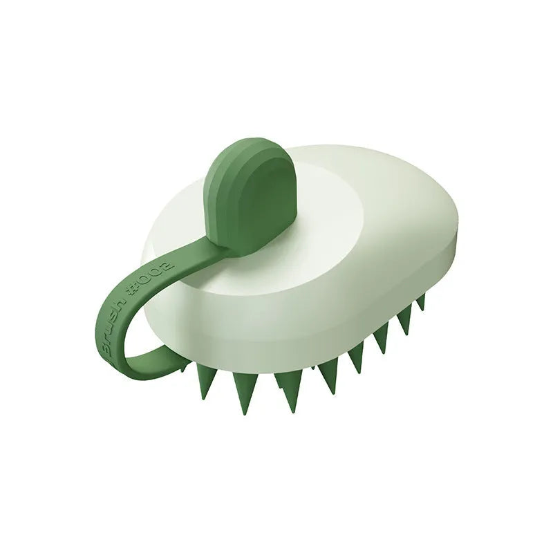 Handheld silicone pet grooming brush for dogs in light blue colour with soft bristles