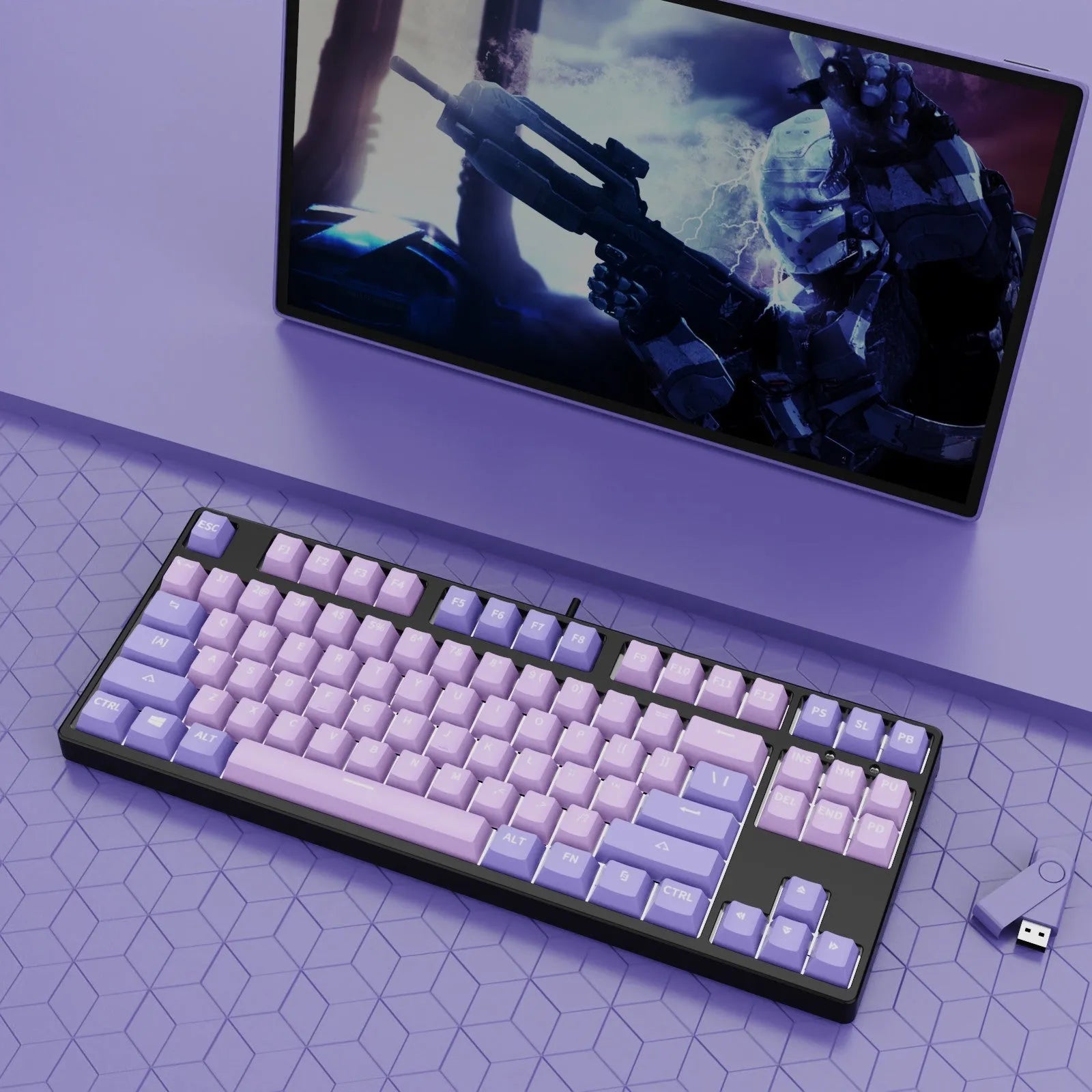 87 key wired mechanical keyboard with metal chassis shown in a black, orange, and yellow colour configuration.