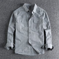 Men's loose long sleeve cardigan overalls in light grey polyester fabric.