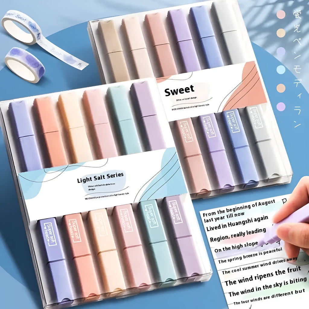 Double-headed fluorescent marker pens showing chisel and bullet tips in mixed colours