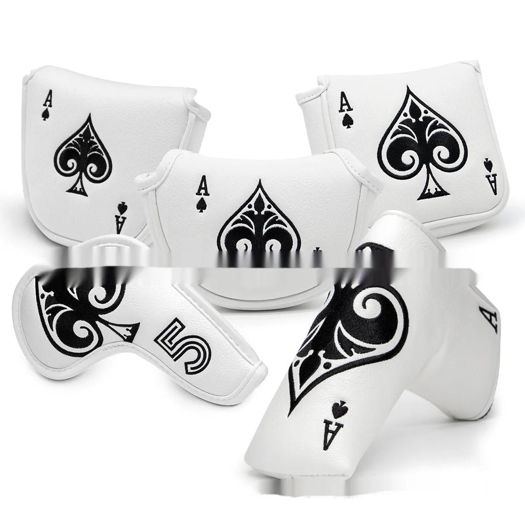 A PU golf putter sleeve in one of three colours, designed to cover a putter head and shaft.