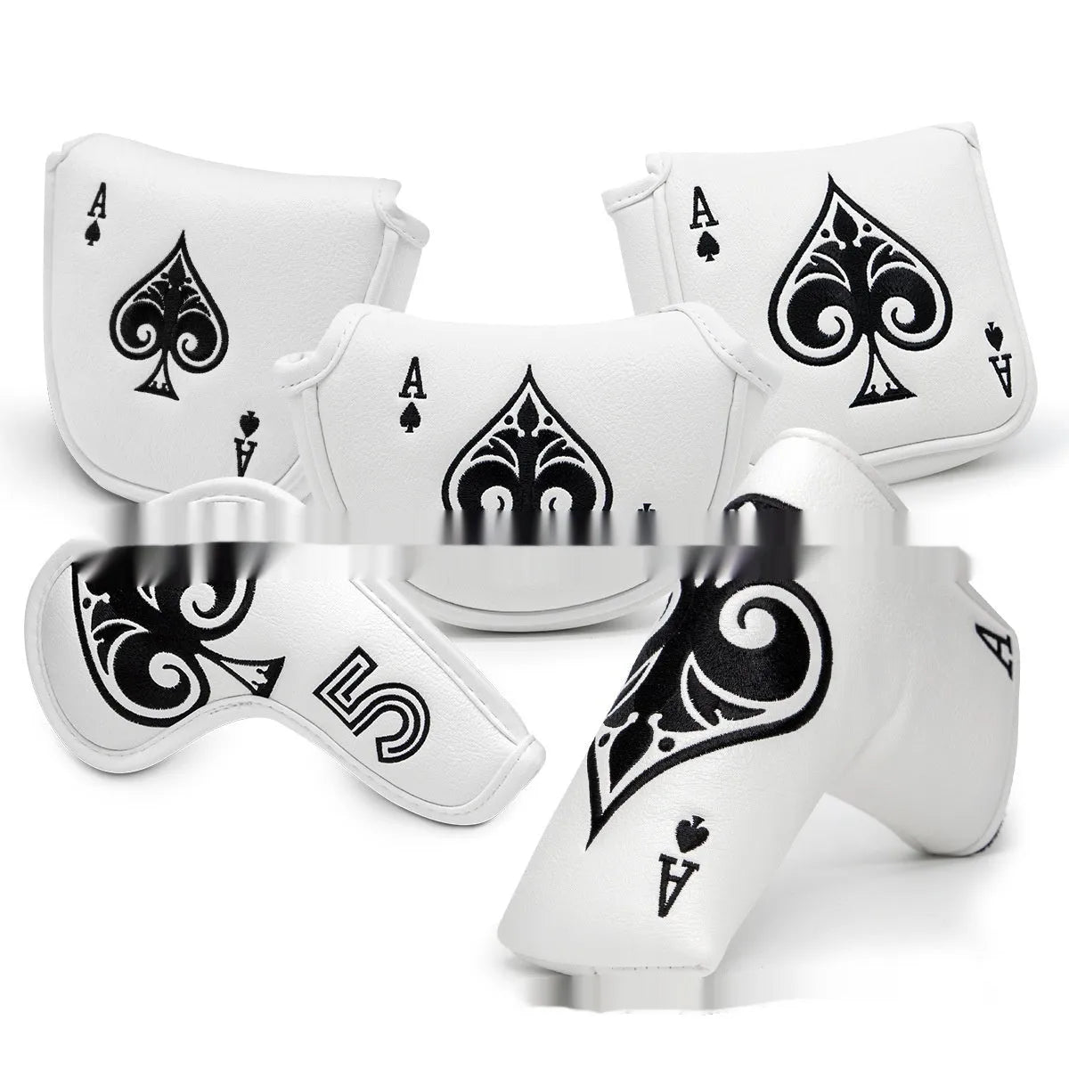 A PU golf putter sleeve in one of three colours, designed to cover a putter head and shaft.
