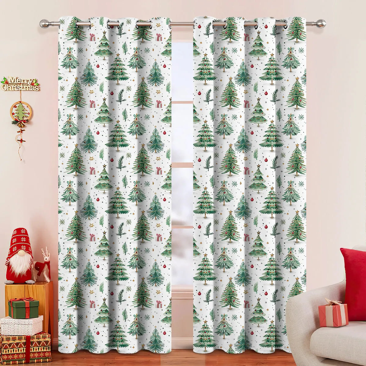 Polyester Christmas Forest pattern punching detail shading curtain in modern style
