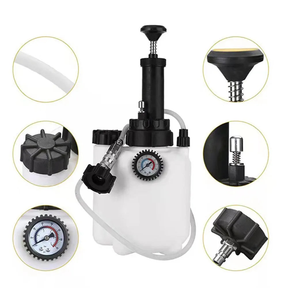 White 3L brake fluid reservoir tool for car brake servicing with copper, iron, and plastic construction