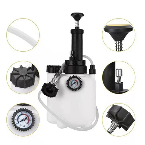 White 3L brake fluid reservoir tool for car brake servicing with copper, iron, and plastic construction