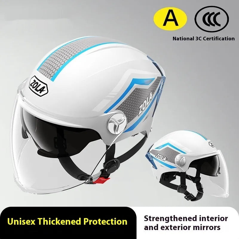 3C certified ABS half motorcycle helmet with double mirror visor in various colours for men women and children