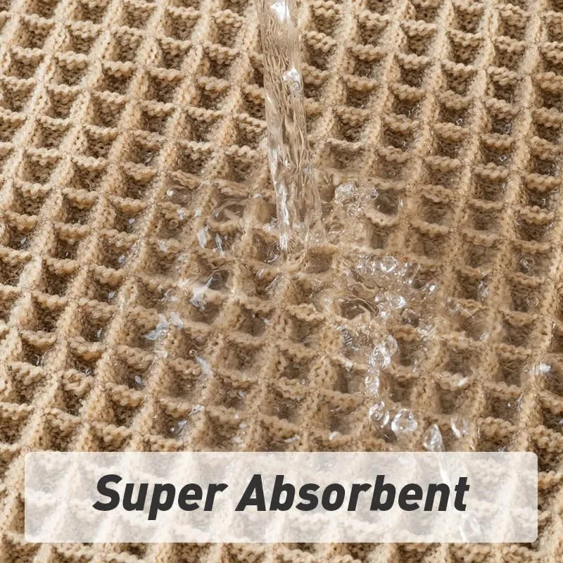 Checkered pattern non-slip absorbent bathroom floor carpet in polyester, shown in multiple colour options.