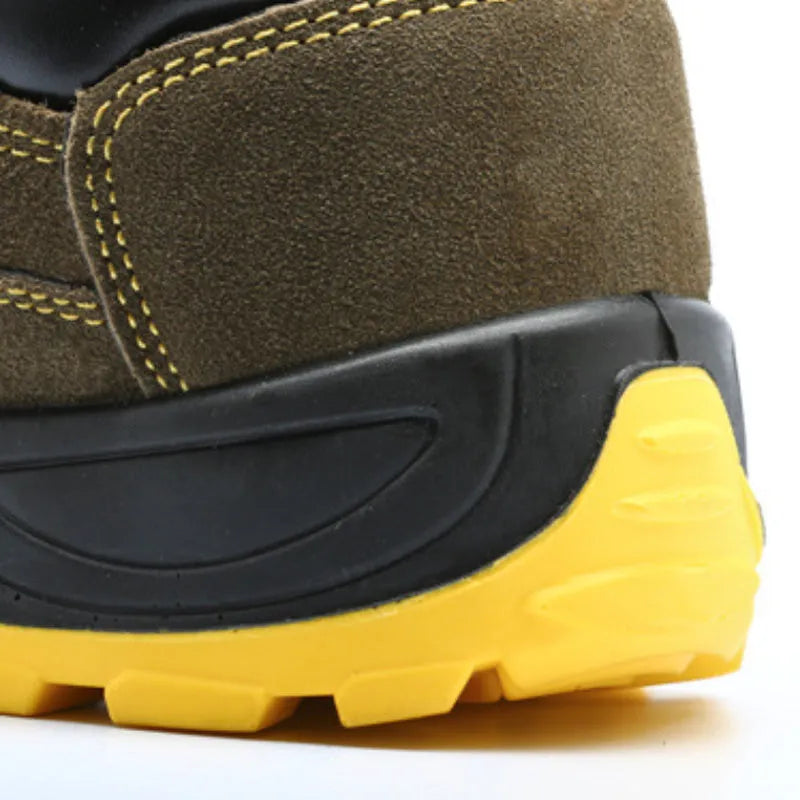 Bronze men's steel toe safety shoes with cow suede leather upper and solid rubber soles
