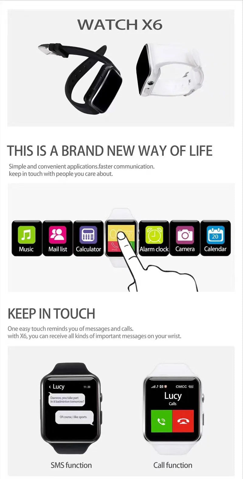 Black smart watch with 1.54-inch circular touchscreen on a silicone strap
