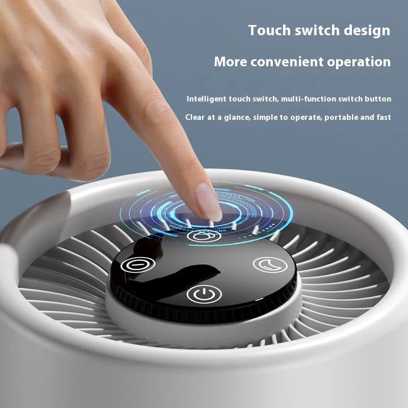 White desktop air purifier with USB cable for formaldehyde and odour removal