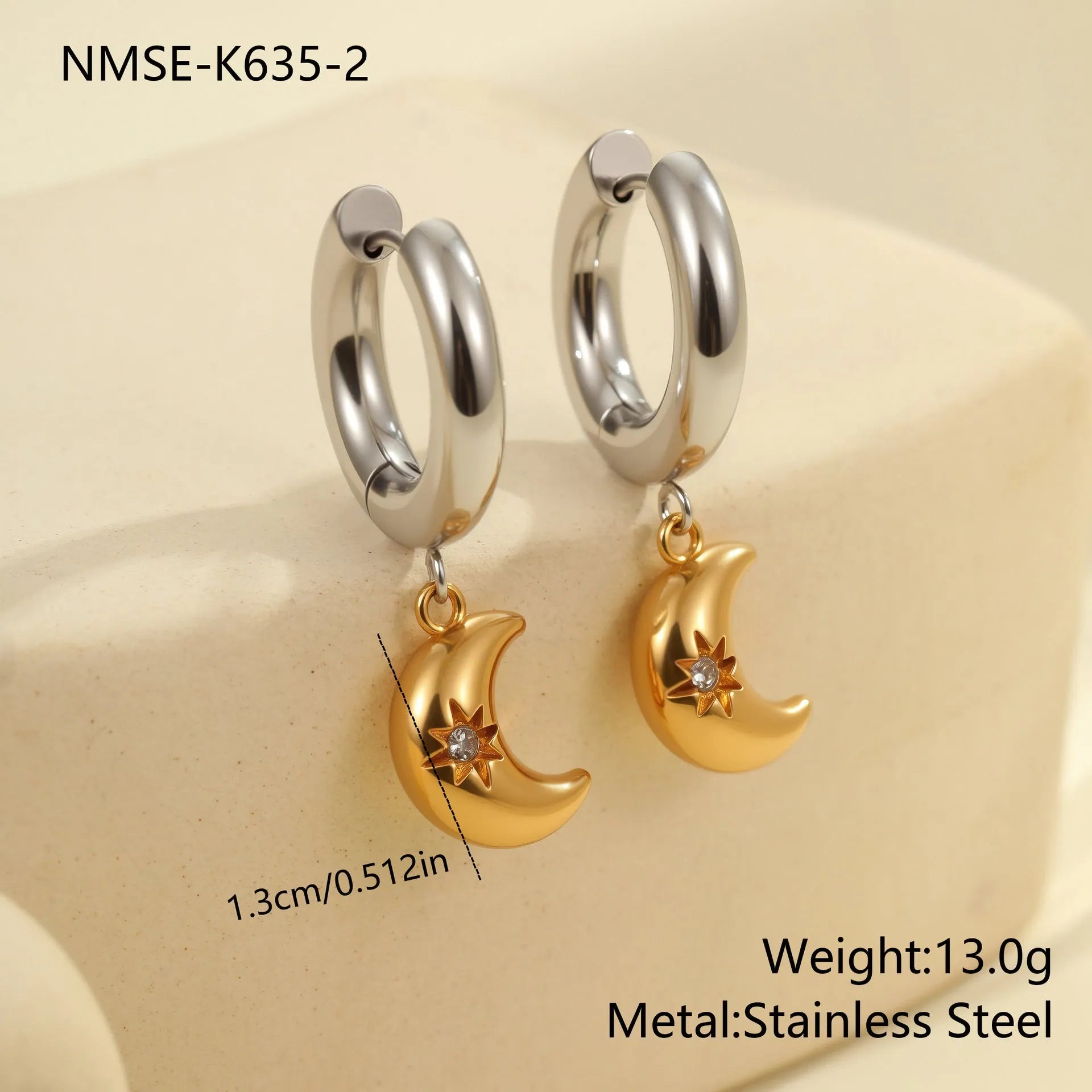 Christmas tree and heart shaped stainless steel earrings with 18K gold electroplating