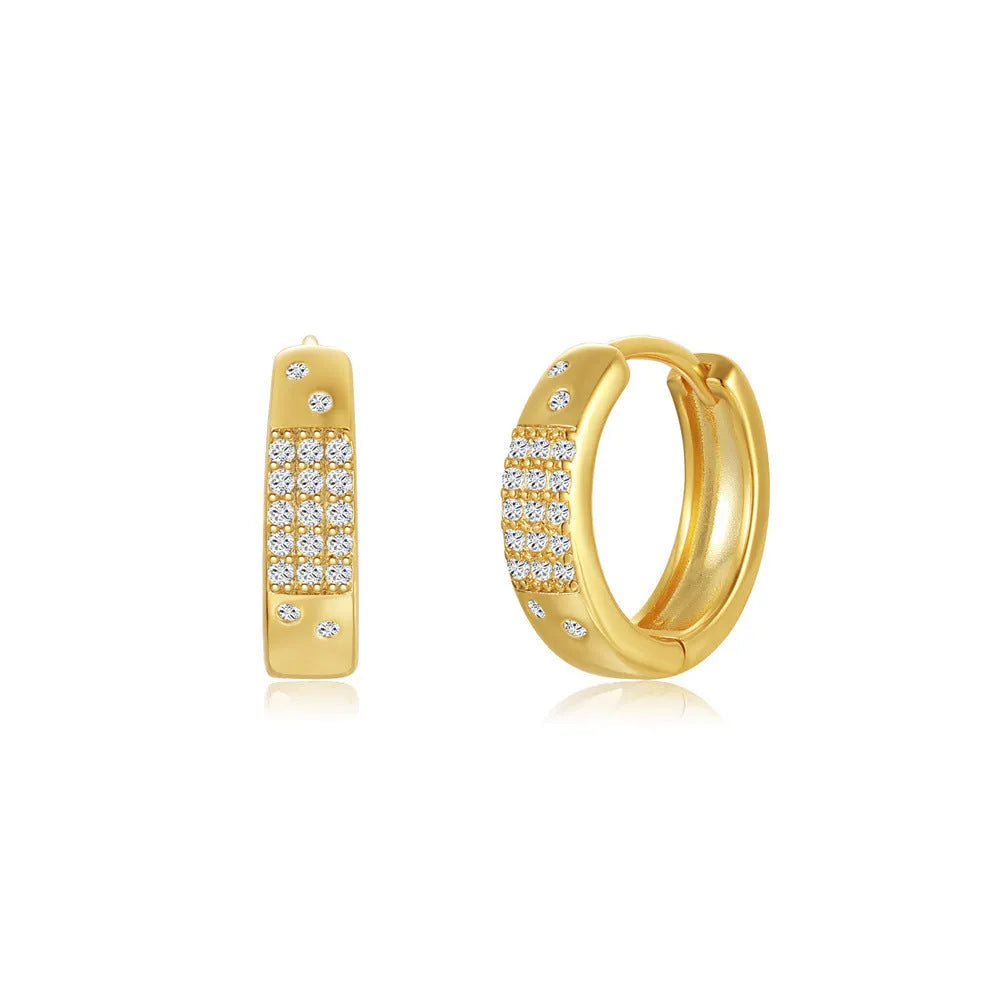 Brass diamond geometric earclip earrings with electroplated golden finish and round elements