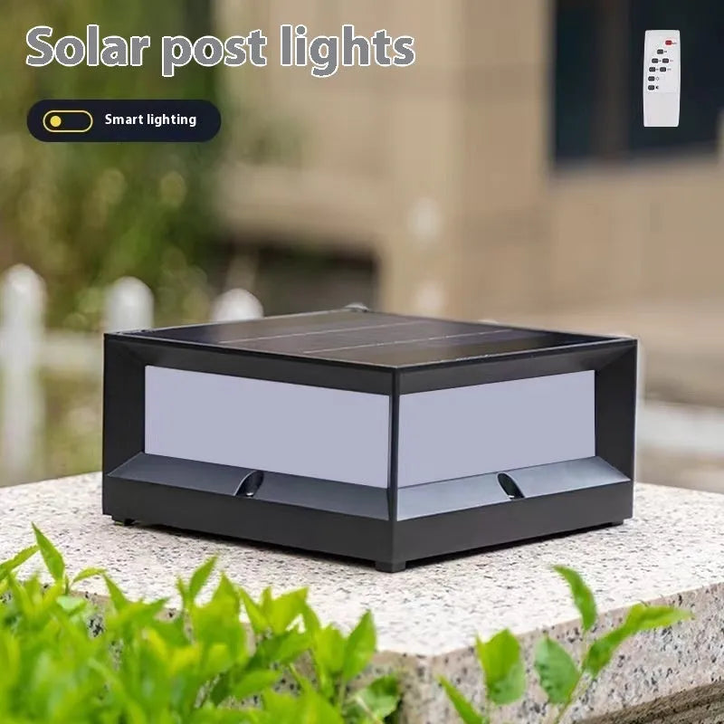 Aluminium solar-powered LED outdoor column light showing two size options.
