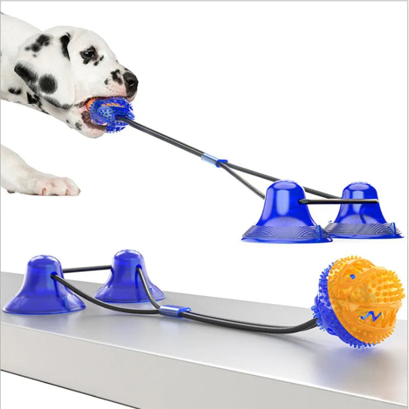 Multifunction dog molar bite toy with double suction cups and tug rope in food-grade TPR rubber