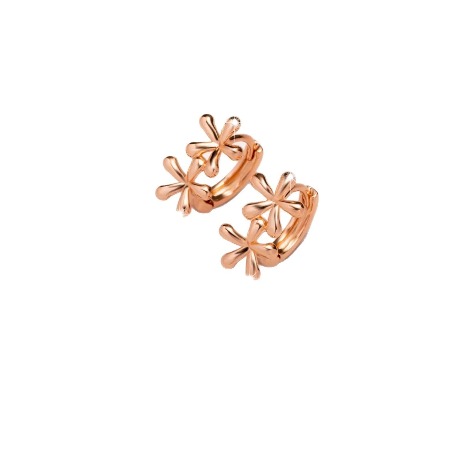 Rose gold waterdrop flower earrings with circular design and electroplated finish