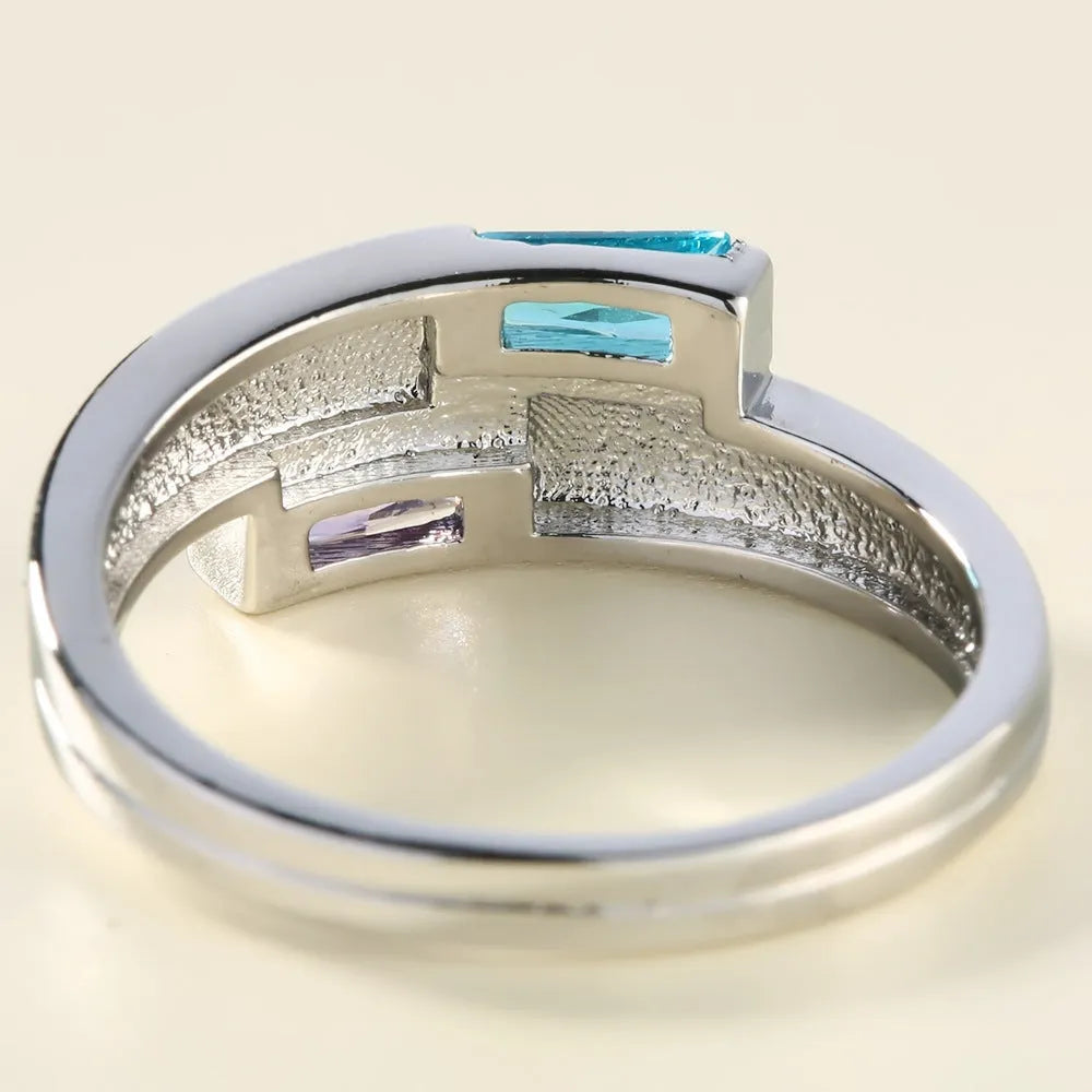 Copper zircon ring with electroplated silver finish showing European and American styling