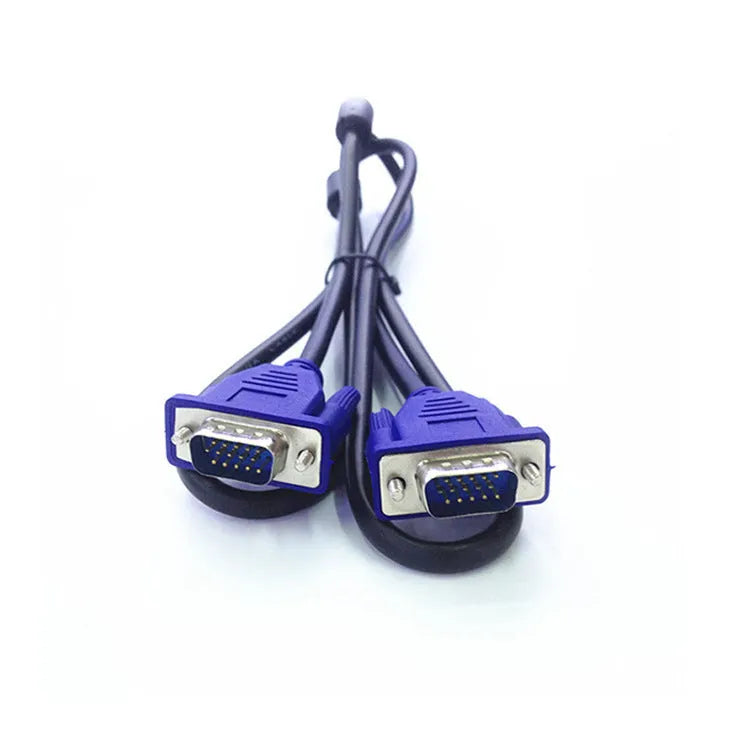 Black 1.5 metre VGA computer monitor cable with blue moulded connectors and nickel-plated terminals