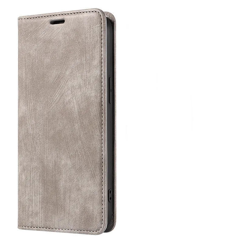Magnetic flip phone case in solid colour made of TPU and leather for iPhone models