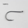 Barbed crooked mouth fishing hooks with hole rings for sea rock fishing, made from alloy carbon steel.