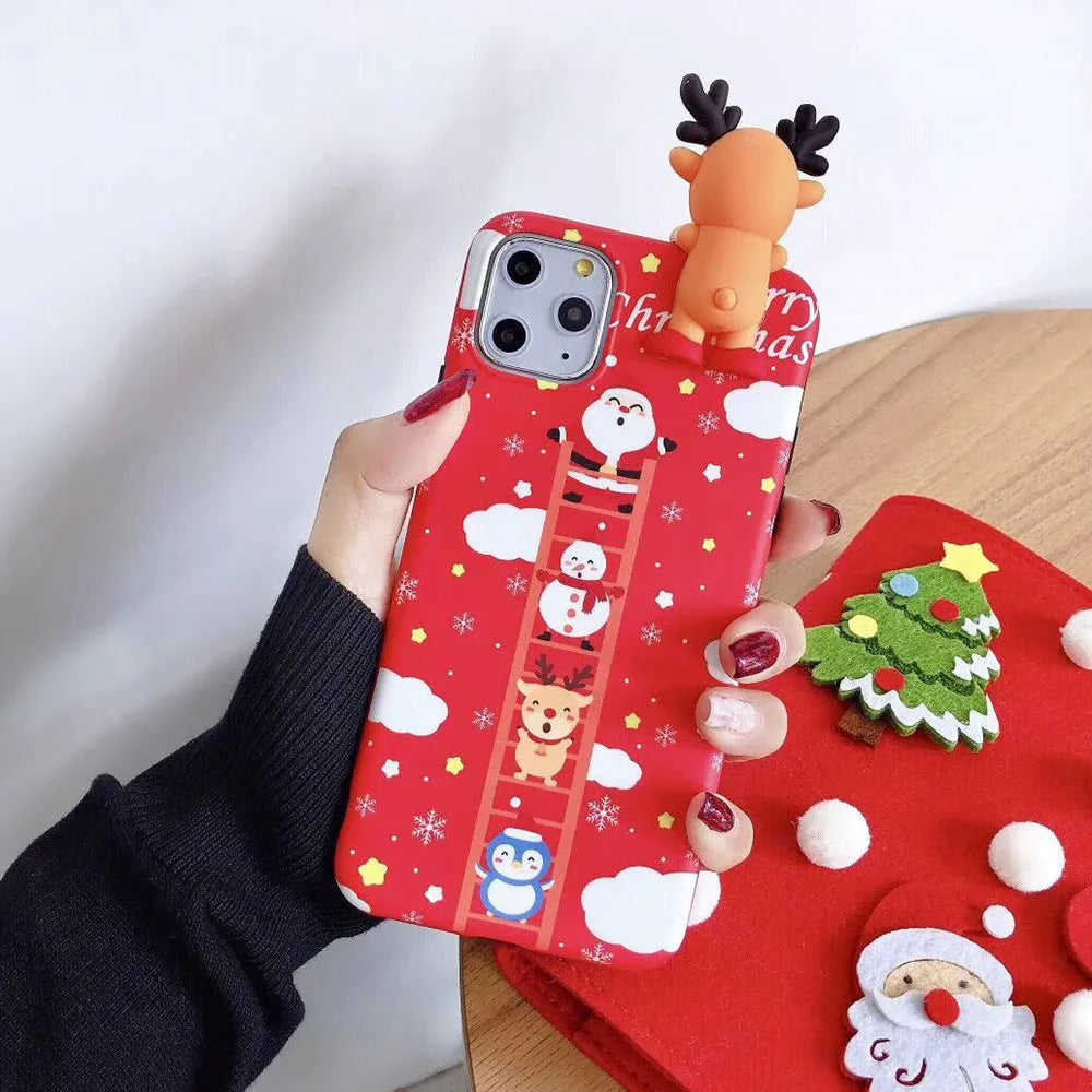 Christmas design silicone back cover case for various iPhone models on a red background.