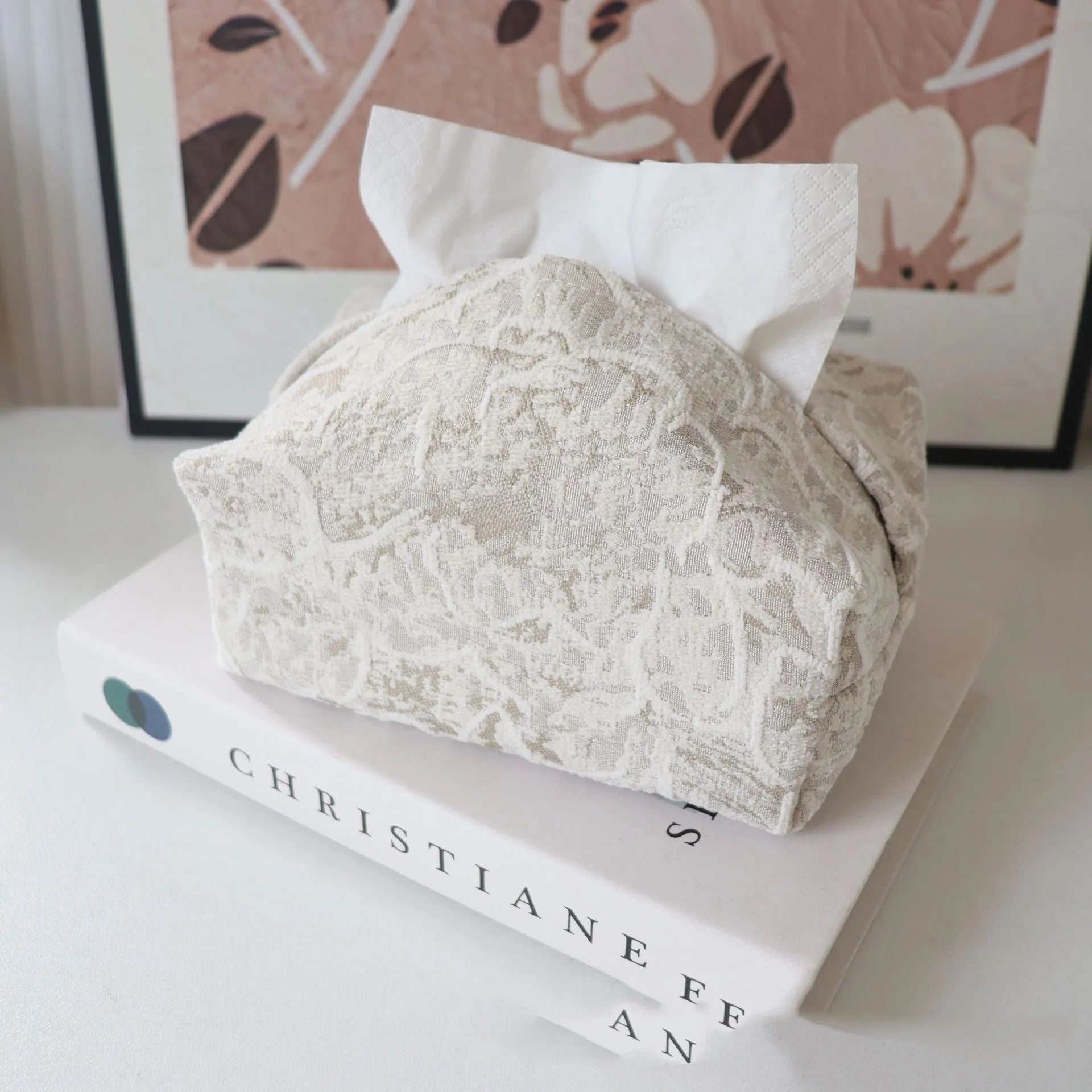 Chinese pastoral style cotton fabric tissue box in beige, blue, or brown rose colour