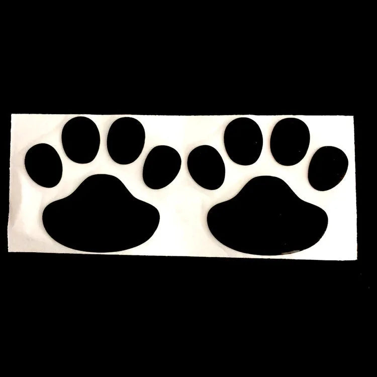 PVC car bumper sticker with hand-brushed dog footprints pattern in red, silver, gold, or black, 7cm long.