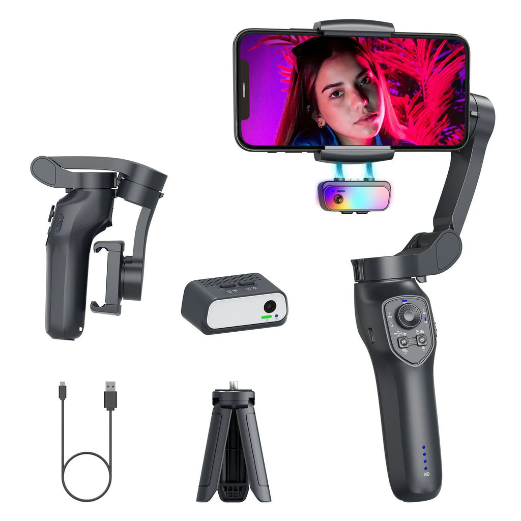 Foldable handheld video stabiliser head in L7Cpro gun colour with USB charging port