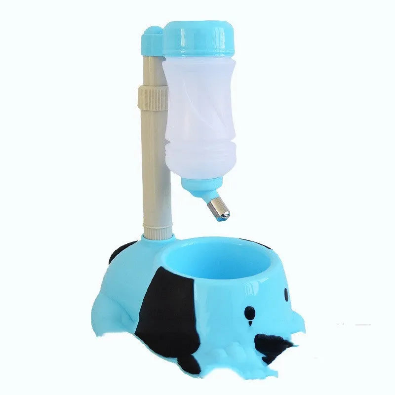Adjustable pet drinking bowl with rod lifting system showing height adjustment up to 42cm